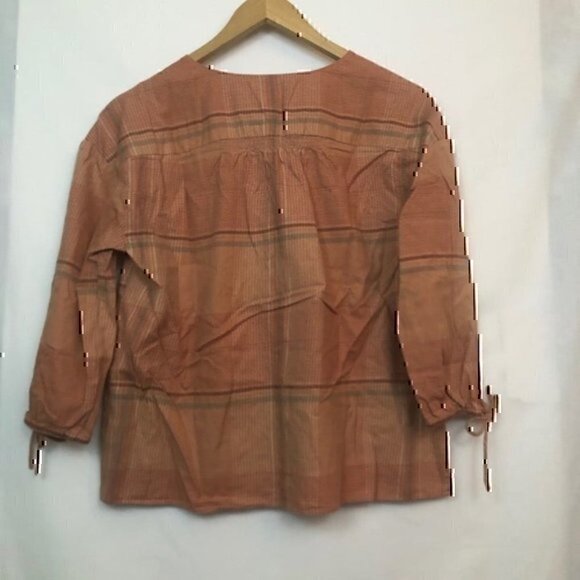 MADEWELL Morningview Tie Sleeve Shirt Orange Red Plaid 3/4 Sleeve 100% Cotton - Picture 5 of 5